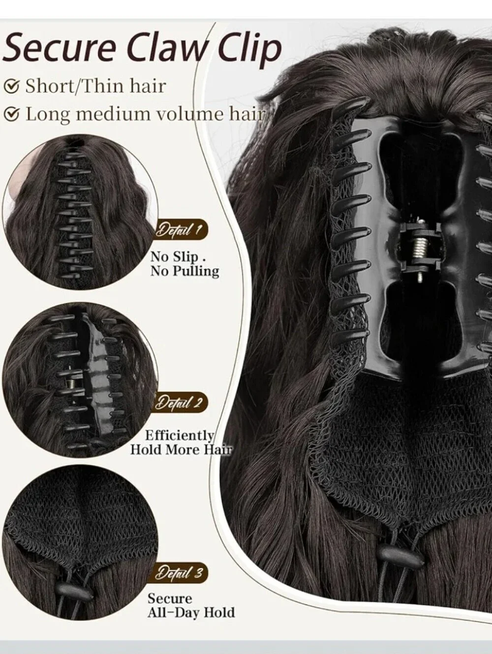 30 Inches Dark Brown Wavy Clip-In Ponytail Extension - Natural Fuller Volume